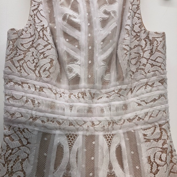 BCBG MaxAzria Kelly White Lace Tan Back Zip Dress - Picture 3 of 6